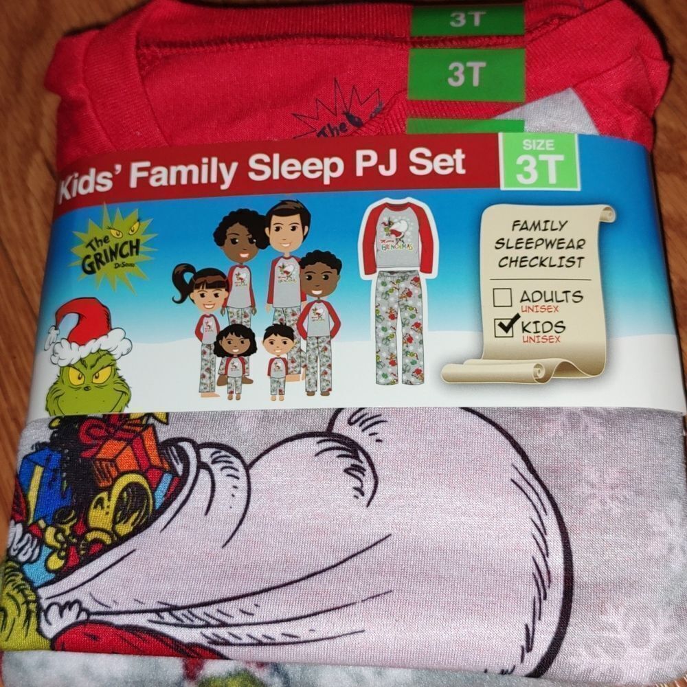 The Grinch Christmas flannel PJ set Pajamas unisex Sz 3T NWT unisex